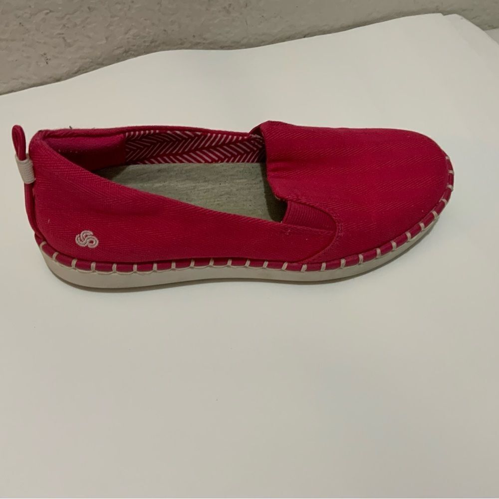 Cloudsteppers by Clarks Step Glow Slip Pink Canvas Loafer Flats Shoes Womens 5M